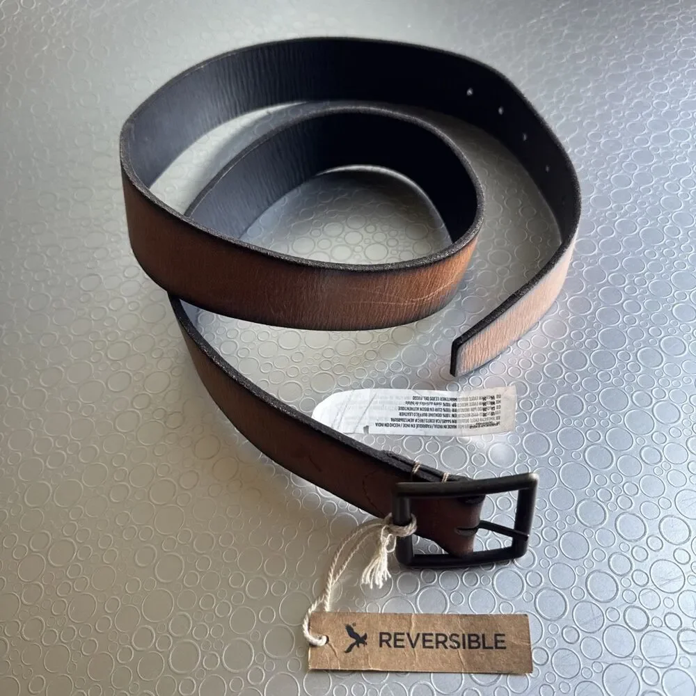 American Eagle Mens 38 Reversible Leather Belt Brown Black Casual Western